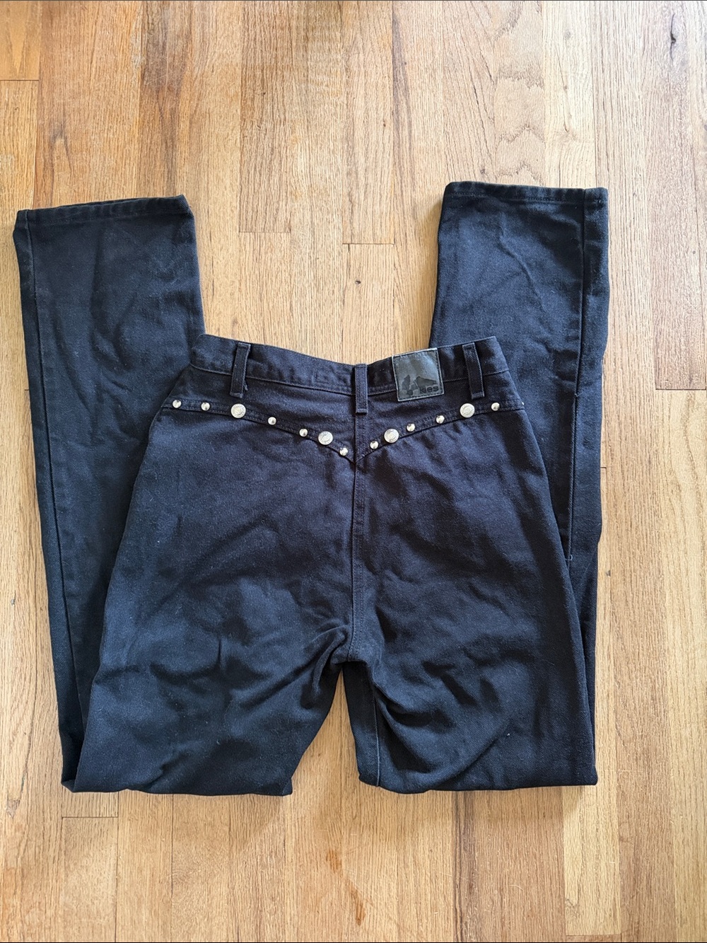 Vintage Western Rockies Studded High Rise Bareback Jeans Black Waist 26” - Picture 1 of 7